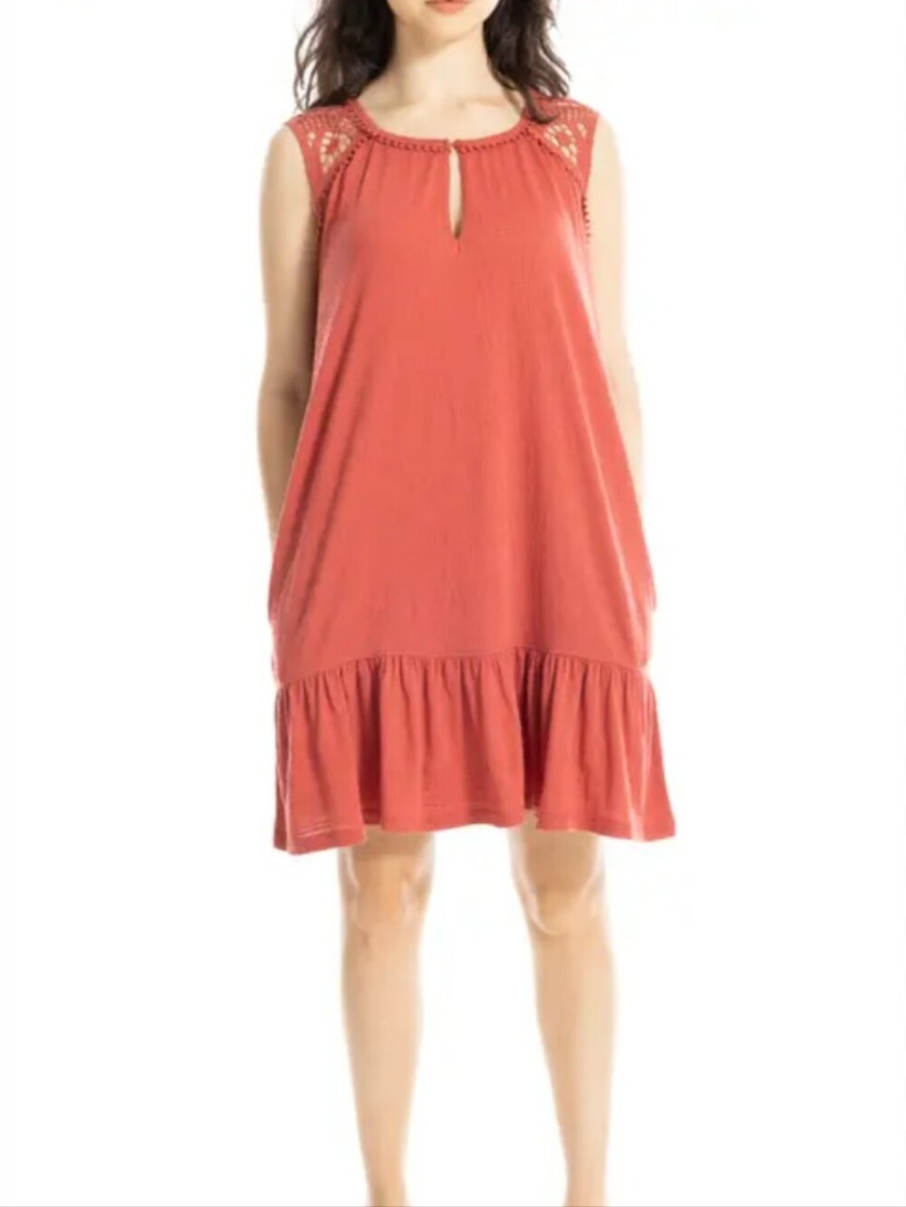 Max Studio Lace Trim Sleeveless Trapeze Dress